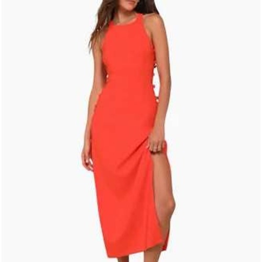 Lulus Bright Orange Maxi Dress CD4992 Side Button Sleeveless Racerback Med NWOT
